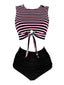 Costume da bagno patchwork a righe rosa e nero anni '70