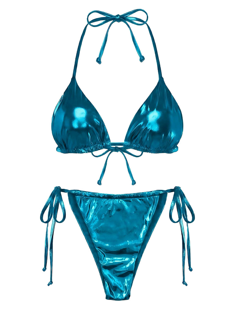 Bikini metallizzato con scollo all'americana anni '70