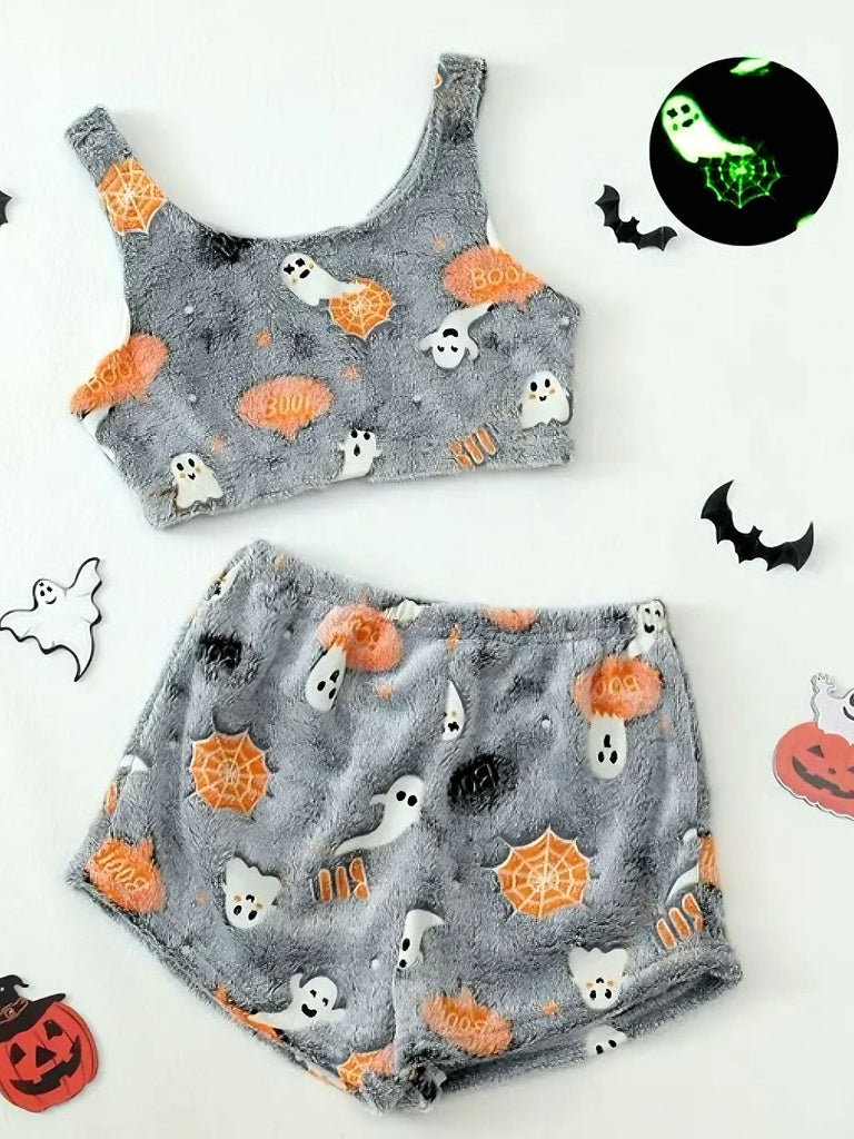 2PCS Pigiama in flanella con luminosa Halloween grigio anni '70
