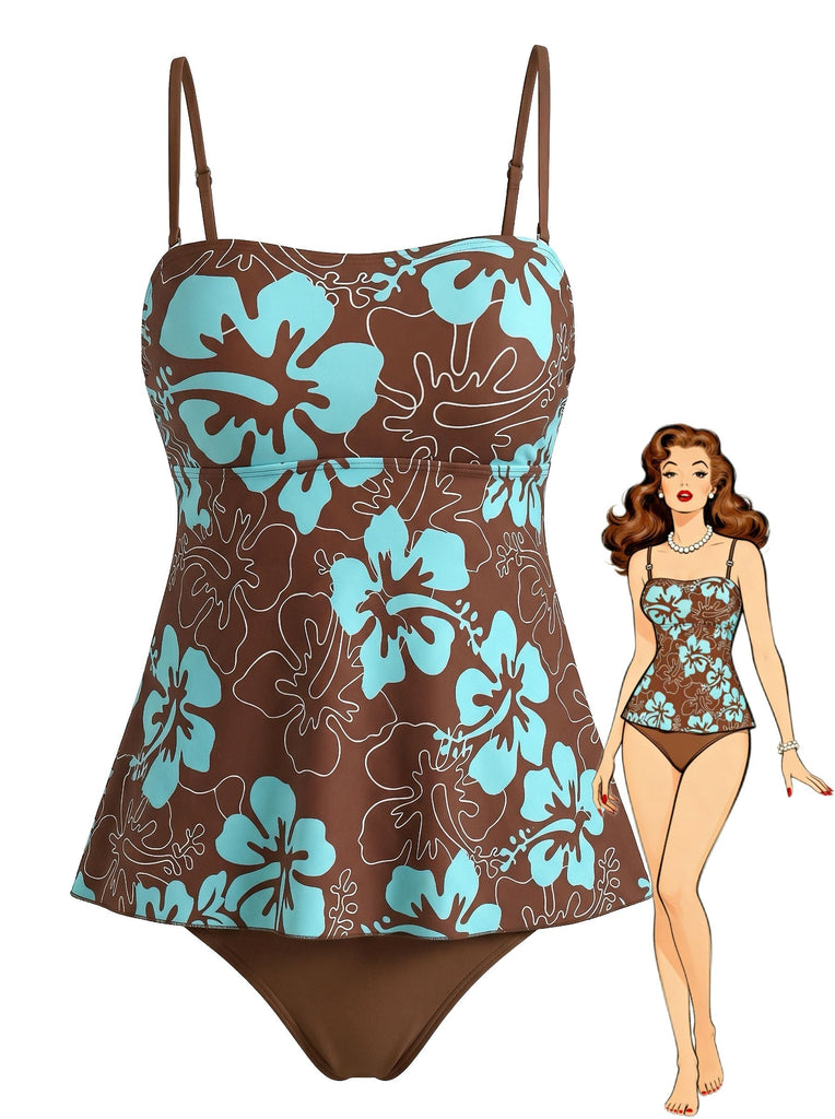 Boho con Bretelle Tankini Set Multicolore Anni '70