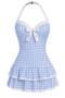 Costumi intero fiocco a quadri azzurro anni '40