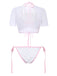 Rear view of the white swim set showing the open-back mesh design of the cropped top.