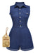 [Prevendita] Tuta corta in cotone tinta unita in denim blu anni '70