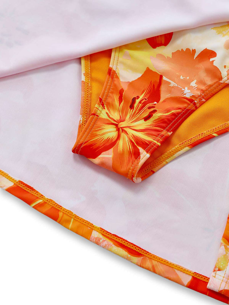 Costumi Intero con Gonna Anni '40 Monospalla con Fiori 3D