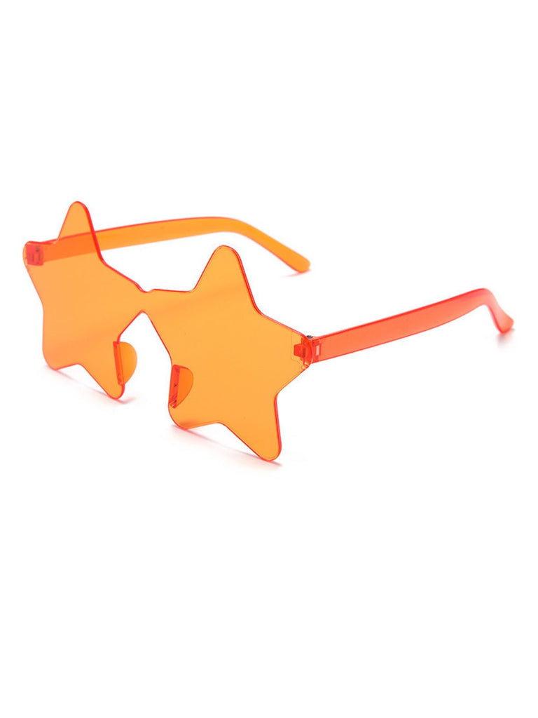 Retro-inspired star-shaped tinted sunglasses in a warm orange hue.