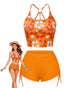Bikini arancione anni '60 con floreale e schiena scoperta