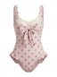 Costumi Intero Rosa Anni '50  in Pizzo con Ciliegia e Fiocco