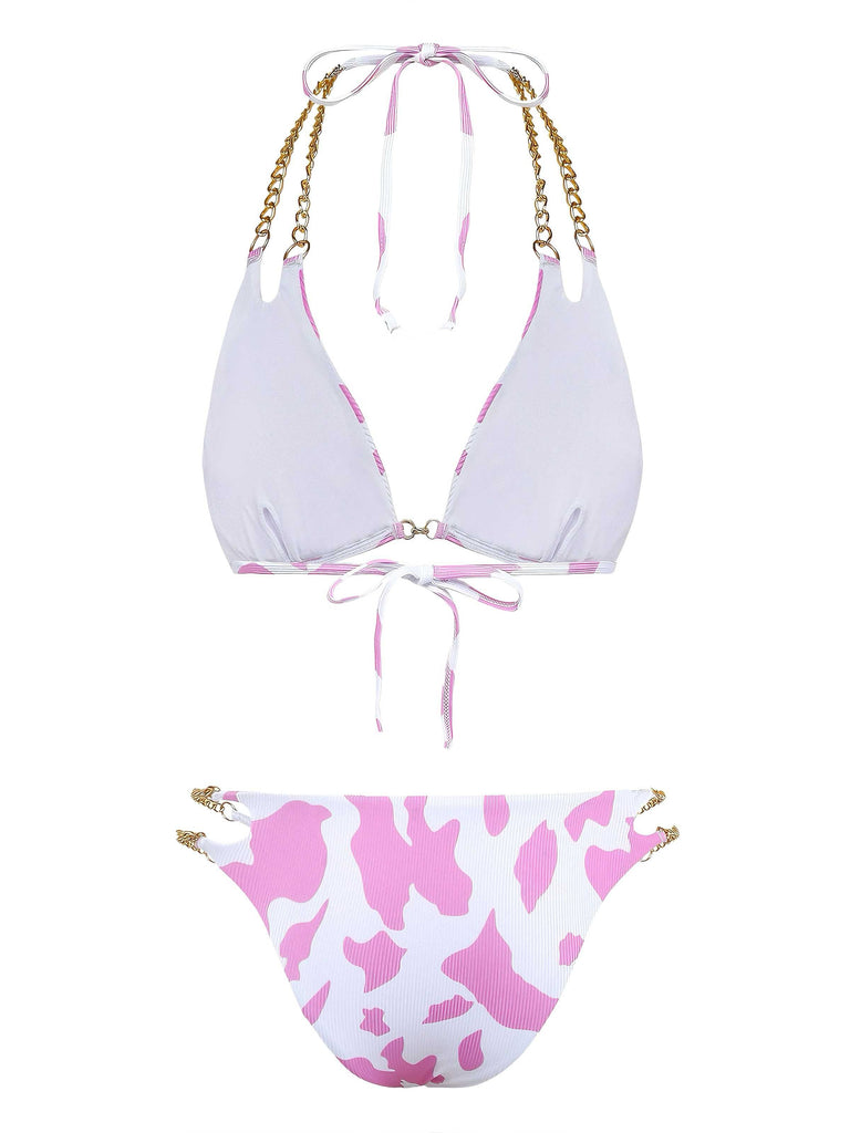 Set Bikini Anni '70 con Stampa Mucca a Coste