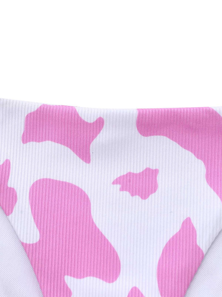 Set Bikini Anni '70 con Stampa Mucca a Coste