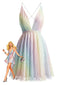Abito Y2K con paillettes schiena scoperta arcobaleno