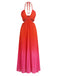 Abito Lungo Rosso Gradient Halter Plissettato Cut-Out Anni '30 2