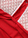 Red fabric with white lace trim