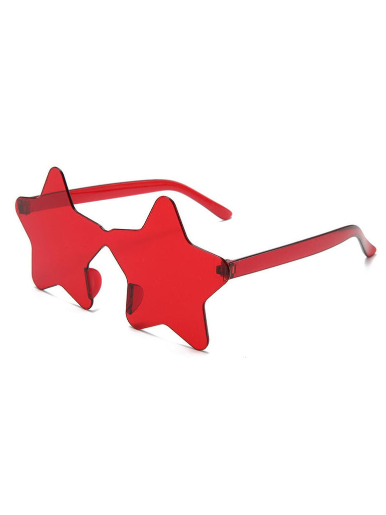 Vibrant red star-shaped frameless sunglasses for a bold fashion statement.