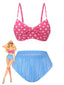 Bikini a pois con spalline sottili e fiocco a righe anni '50