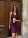 2PCS Top gessato e gonna a pieghe bordeaux anni '60