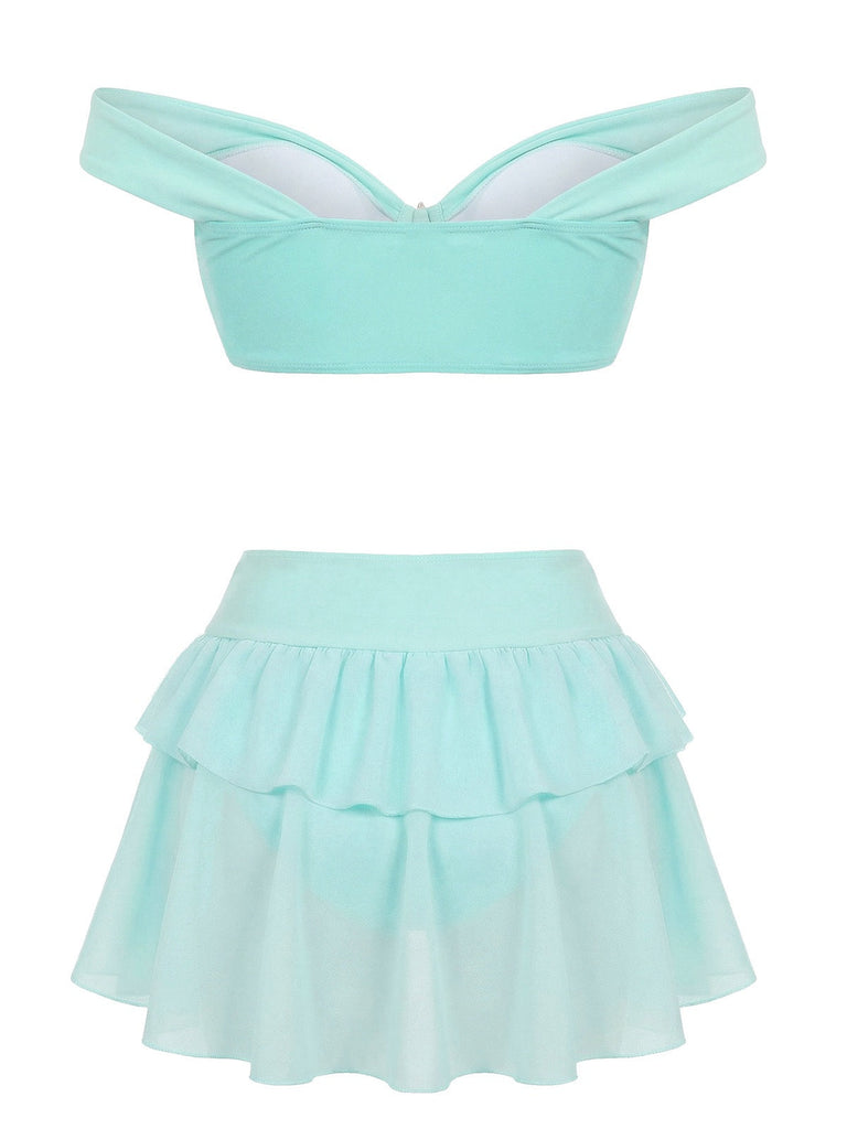 Set Bikini Anni '70 Petrolio Jasmine a Spalle Scoperte con Volant