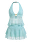 Set Tankini Turchese in Chiffon con Stella Marina con Volant Anni '50