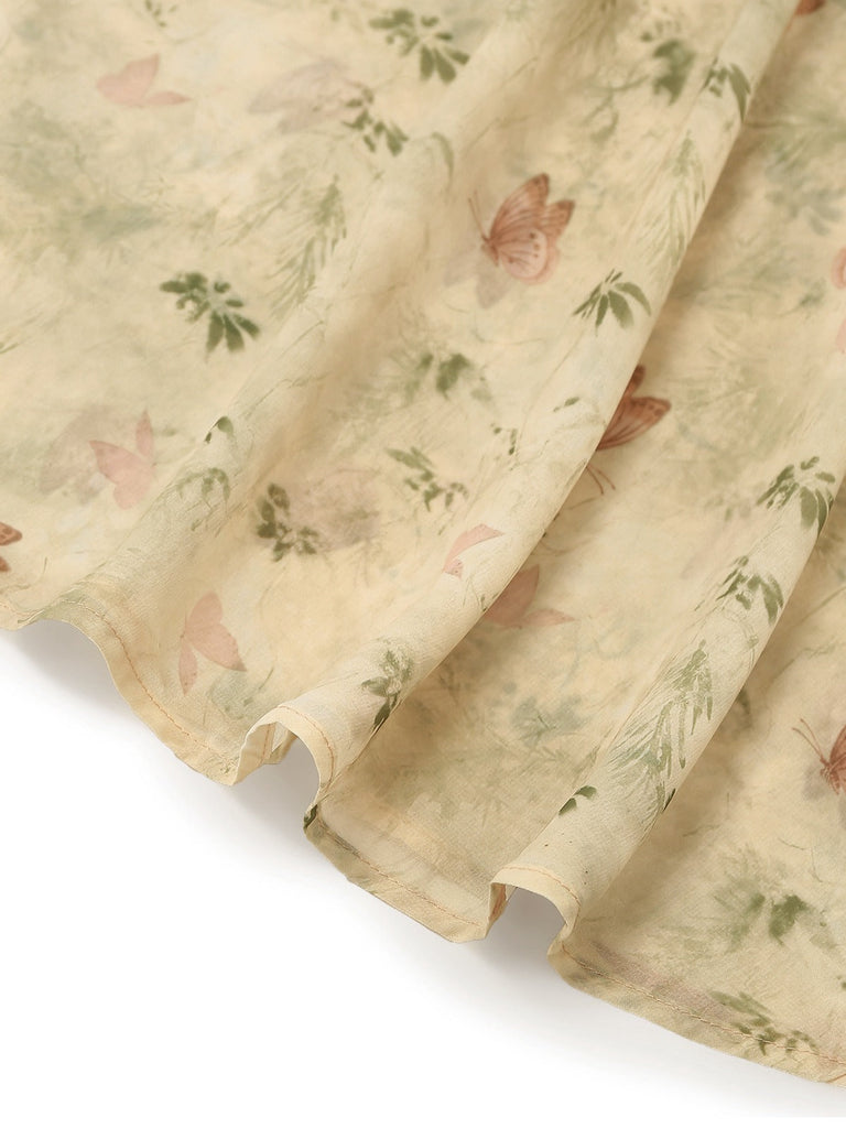 [Prevendita] Abito Verde Salvia Anni '30 in Chiffon con Farfalla e Maniche a Volant