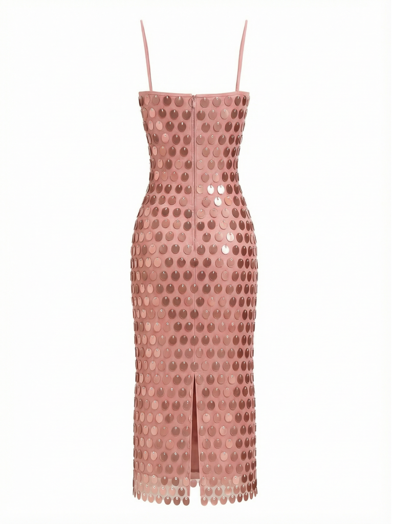 Abito con spalline sottili e spacco posteriore in paillettes anni '30
