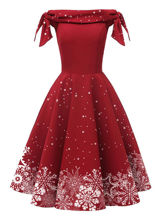 Abito fiocco di neve con spalle scoperte rosso anni '50