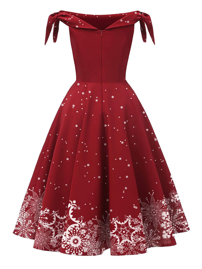Abito fiocco di neve con spalle scoperte rosso anni '50