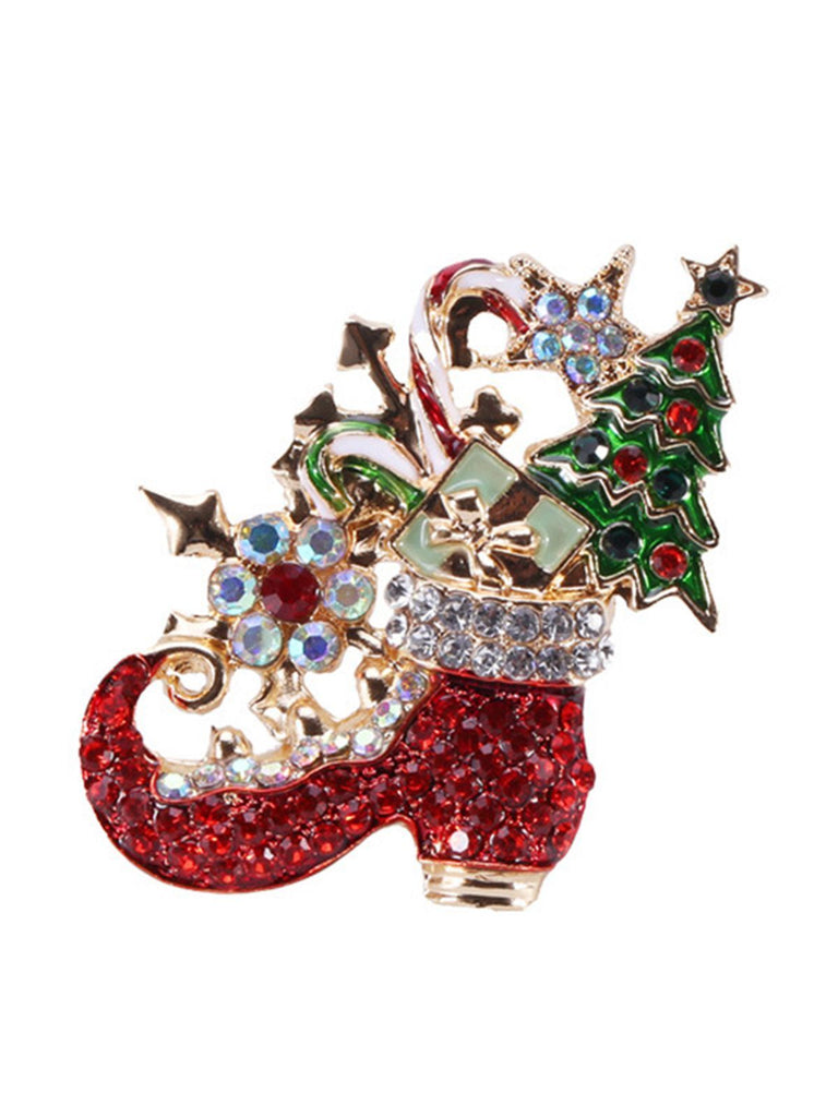 Spilla di strass con stivali di Natale retrò
