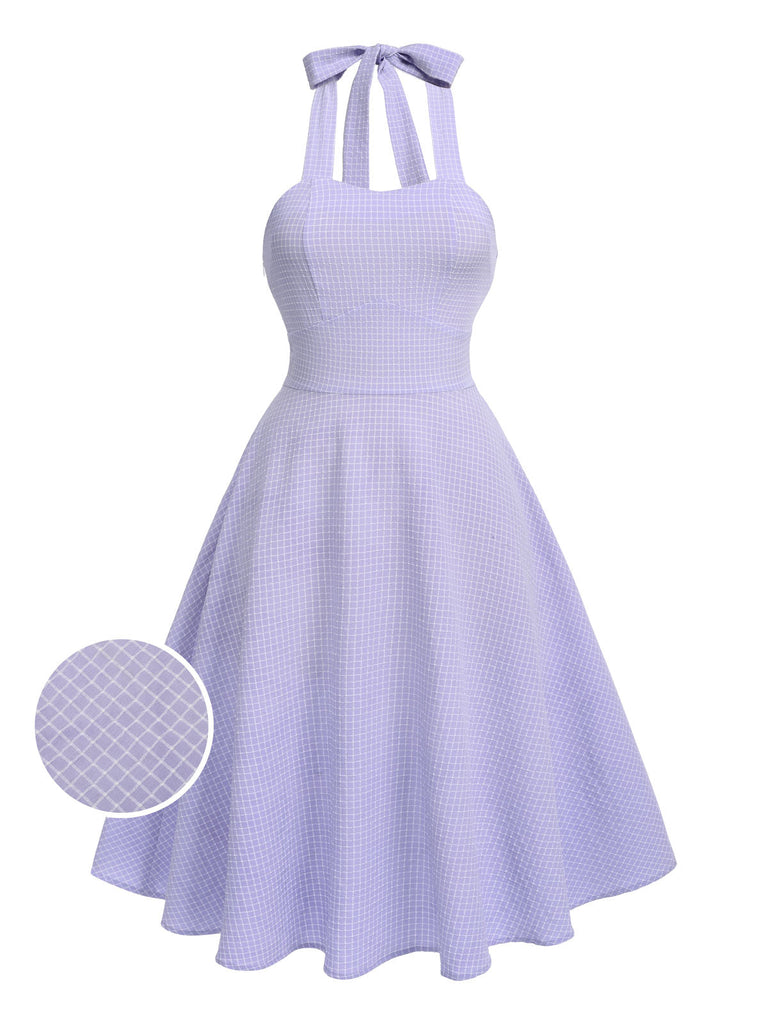 Abito vintage con scollo all'americana viola degli anni '50