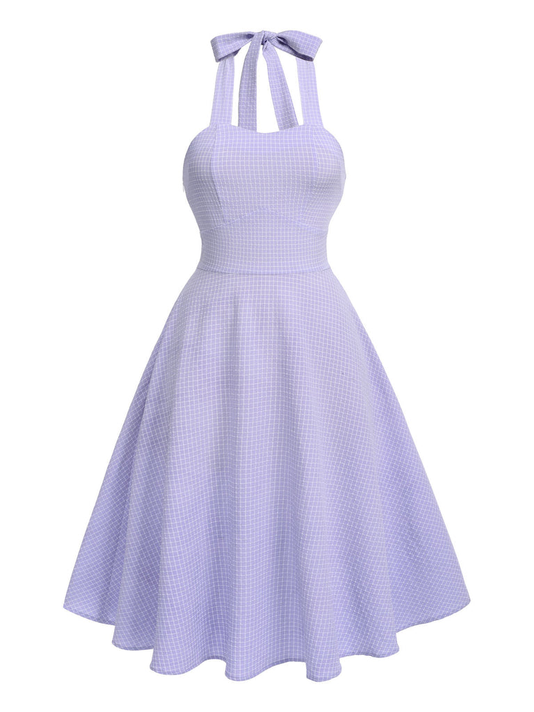 Abito vintage con scollo all'americana viola degli anni '50