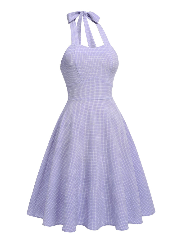 Abito vintage con scollo all'americana viola degli anni '50