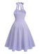 Abito vintage con scollo all'americana viola degli anni '50