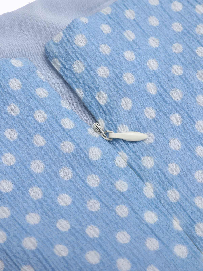Abito azzurro a pois con cinturini anni '50