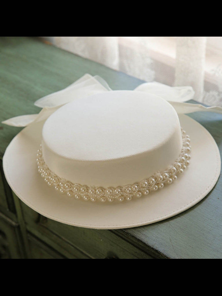 Cappello con nodo a fiocco di perle retr¨° bianco