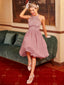 Abito svasato in pizzo floreale anni '50 rosa