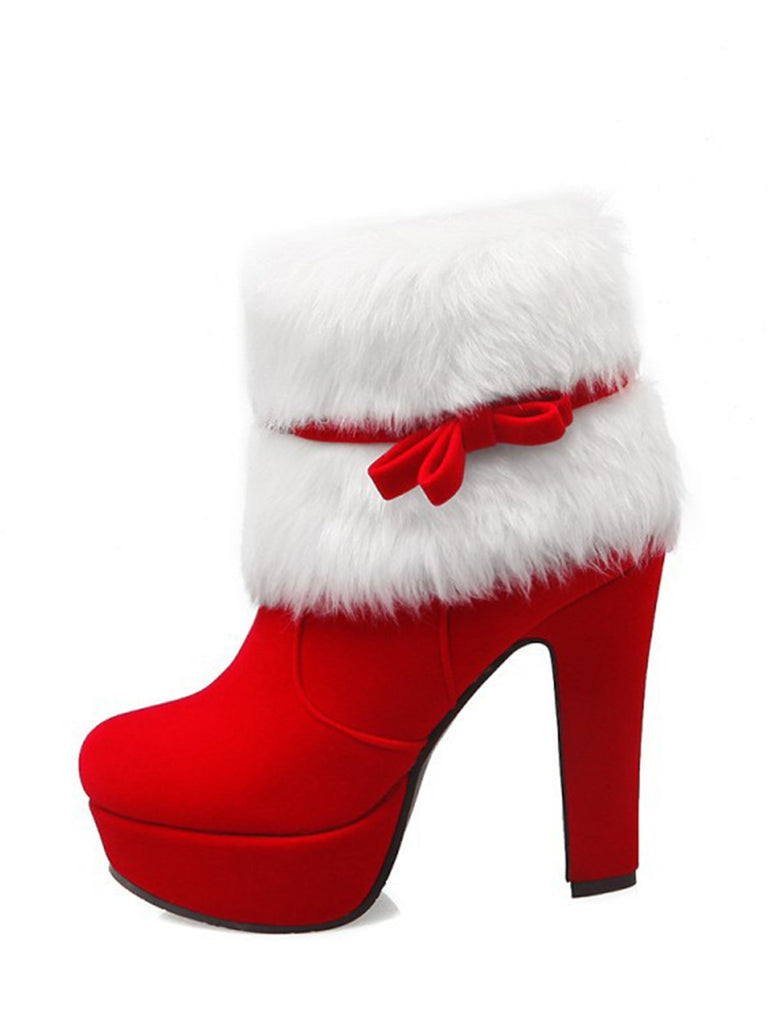 Scarpe col tacco alto in peluche corto natalizio retrò