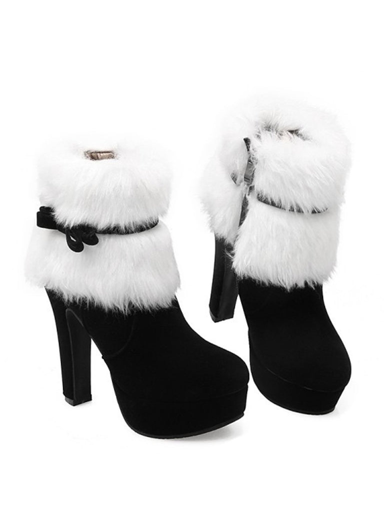 Scarpe col tacco alto in peluche corto natalizio retrò