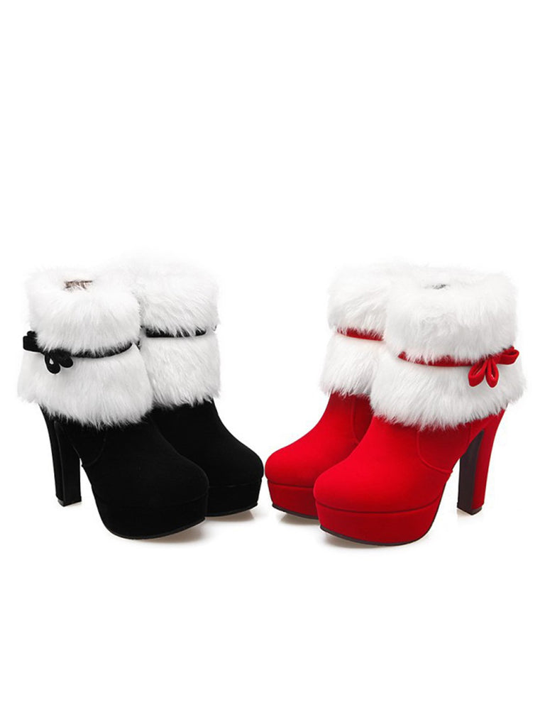 Scarpe col tacco alto in peluche corto natalizio retrò