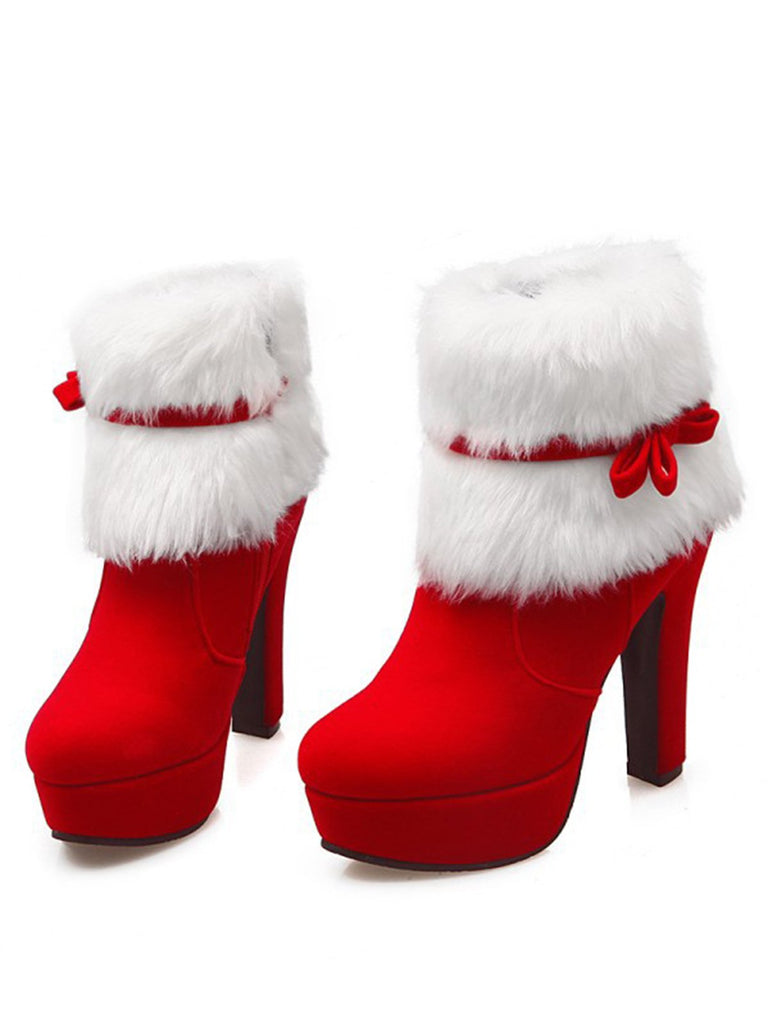Scarpe col tacco alto in peluche corto natalizio retrò