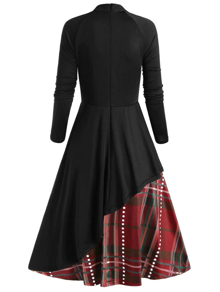 Abito Swing Patchwork scozzese nero anni '50