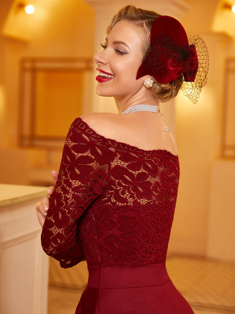 Abito con spalle scoperte in pizzo anni '50