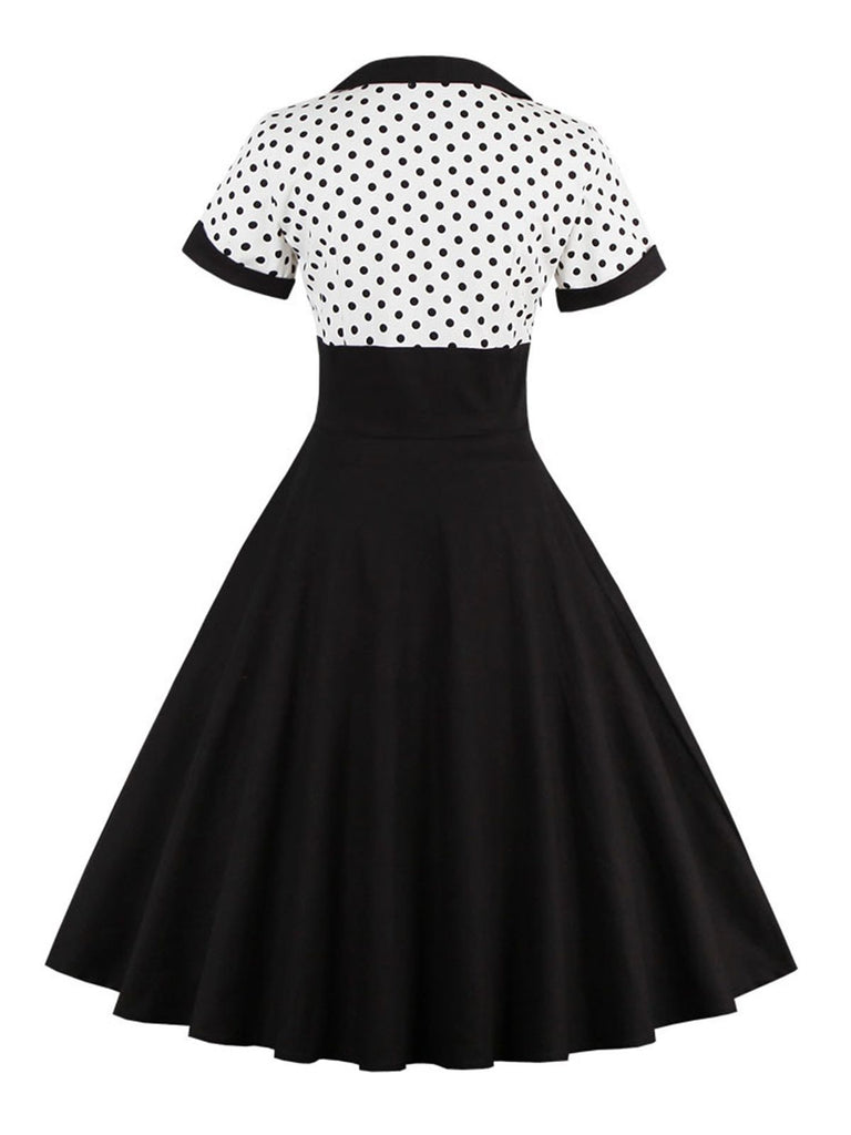 Abito svasato patchwork a pois anni '50