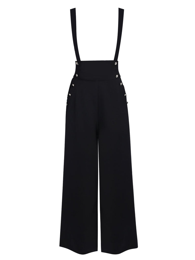 Pantaloni nero con bretelle solide degli anni '50