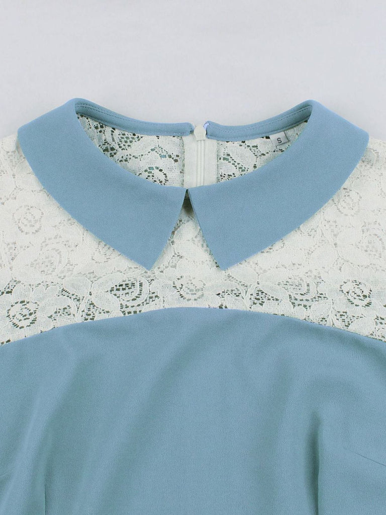 Abito blu in pizzo con colletto alla Peter Pan anni '50