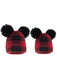 Cappello da bambino lavorato a maglia con palla di pelo scozzese rosso e nero