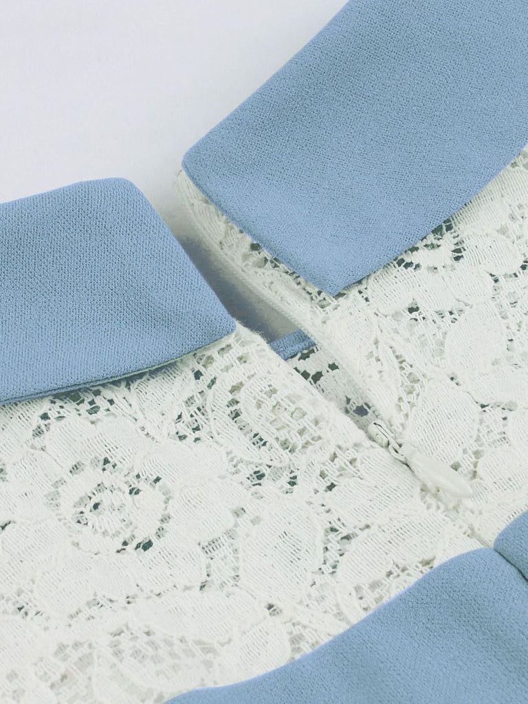 Abito blu in pizzo con colletto alla Peter Pan anni '50