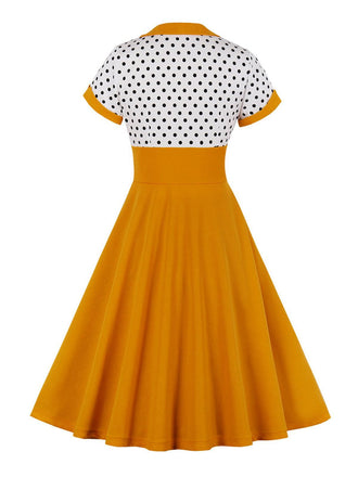 Abito svasato patchwork a pois anni '50