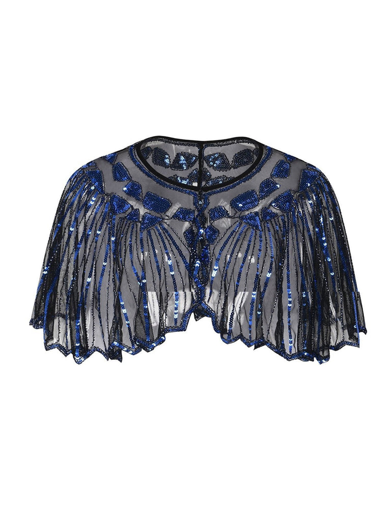 Mantello da flapper con paillettes e perline con scialle anni '20