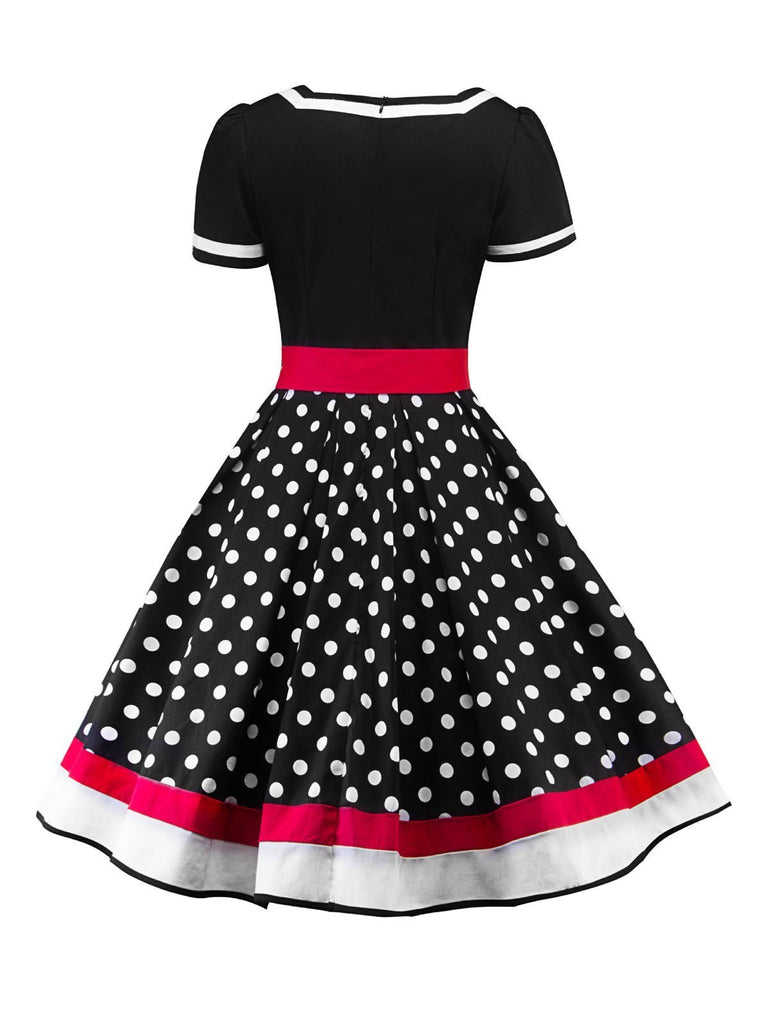 Abito patchwork con cintura a pois anni '50