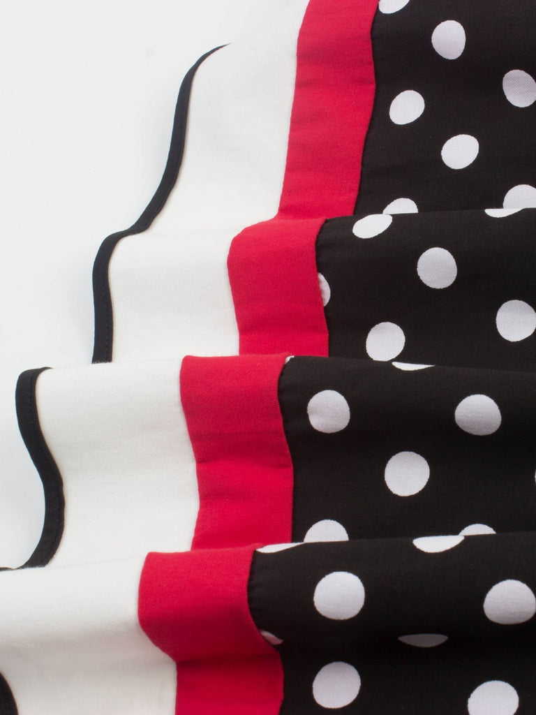 Abito patchwork con cintura a pois anni '50