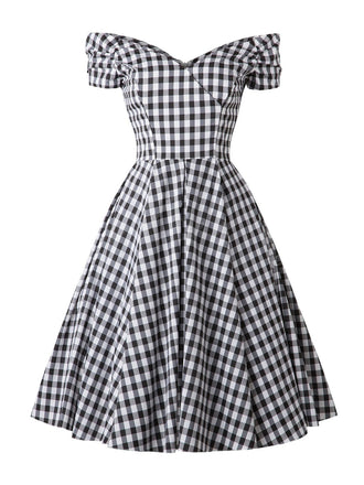 Abito nero a quadri scozzesi anni '50