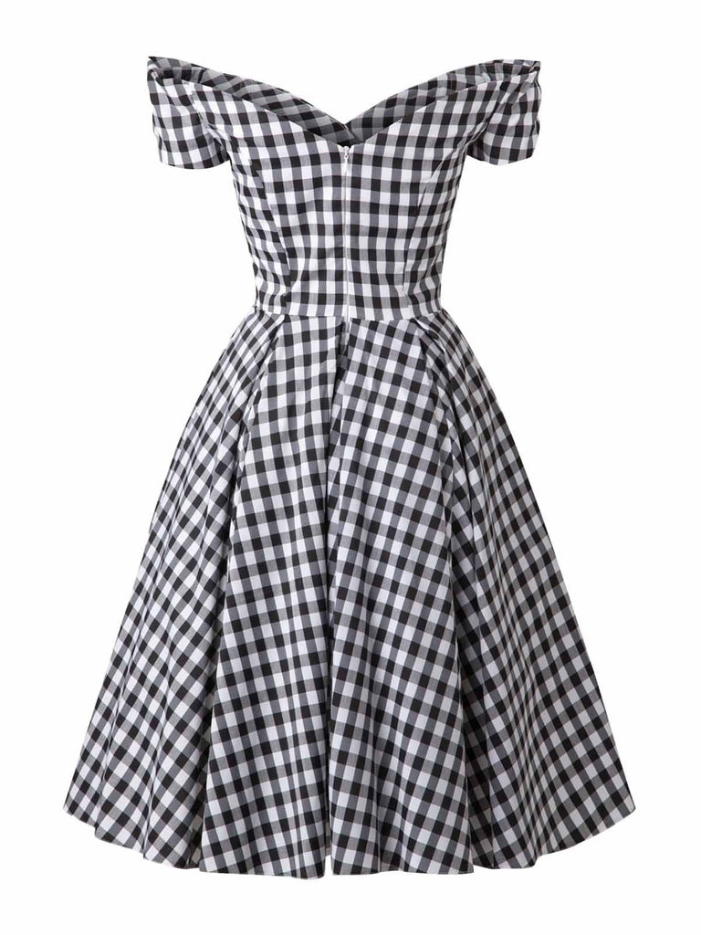 Abito nero a quadri scozzesi anni '50